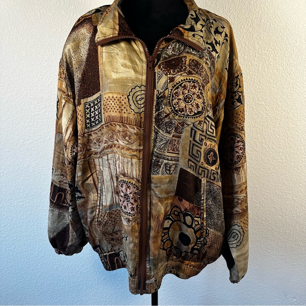 Vintage XPOSURE 100% Silk Patchwork Print Jacket Zip Front‎ Size 1X